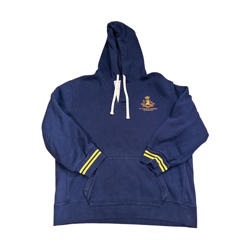 Polo Ralph Lauren Mens XL Navy Blue Division Regiment Crest Hoodie Sweatshirt